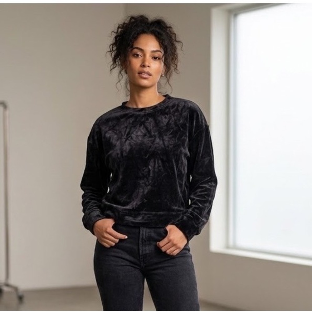 For Days Organic Velour Pullover Women S Black Cropped Soft Lounge Whimsigoth